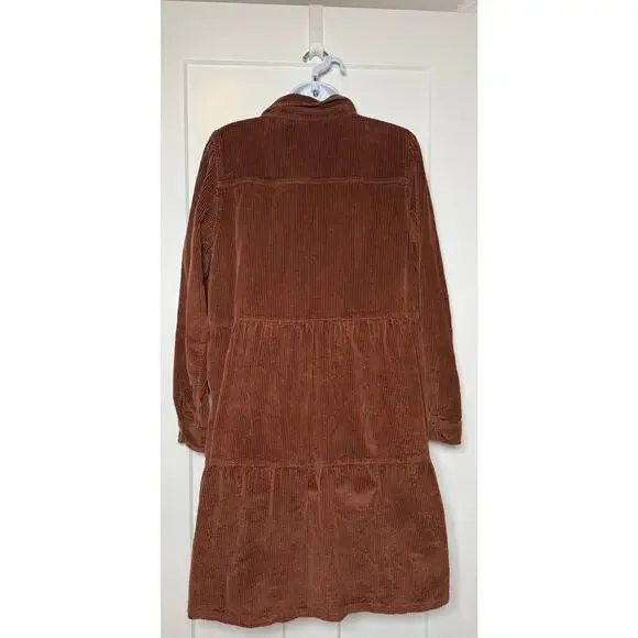American Eagle Dress Womens Size Large Tall Brown Corduroy Tiered Mini - Picture 2 of 9